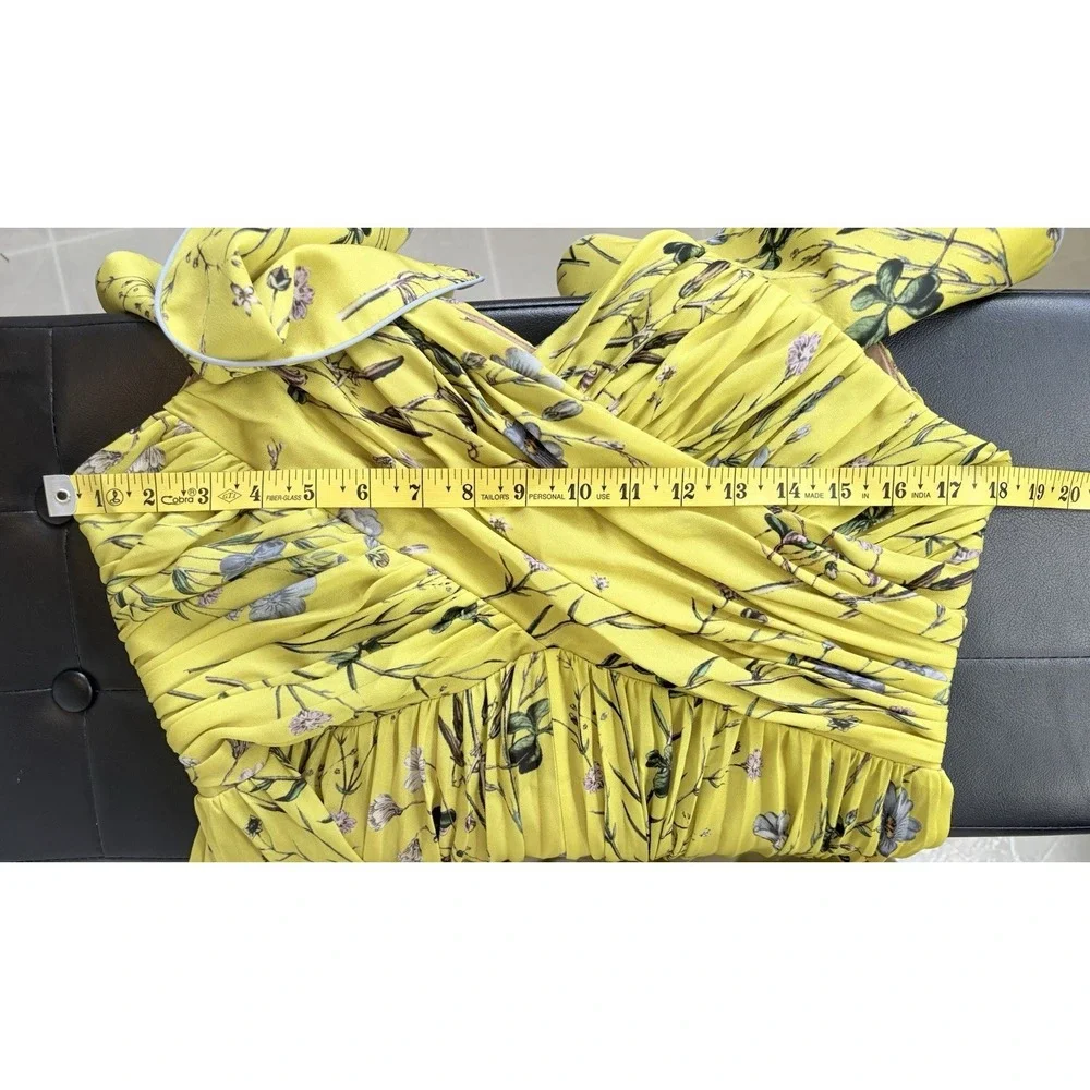 Self Portrait Womens Sleeveless Floral Pleated Asymmetrical Dress Yellow Size 10 - Picture 7 of 12